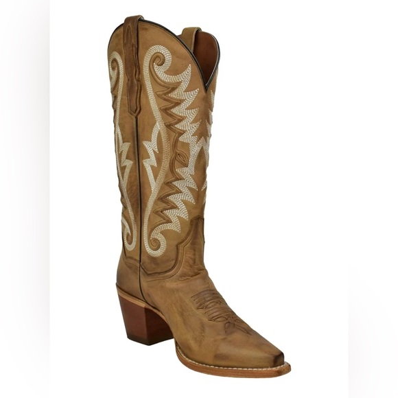 Dan Post Shoes - Dan Post Tan Cowboy Boots with White Embroidery